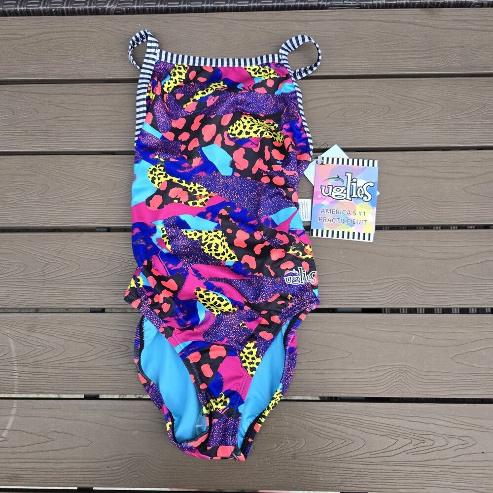Dolphin Women's Uglies Multicolor Sea Pop V-back 1 Piece Swim Sz 30 New